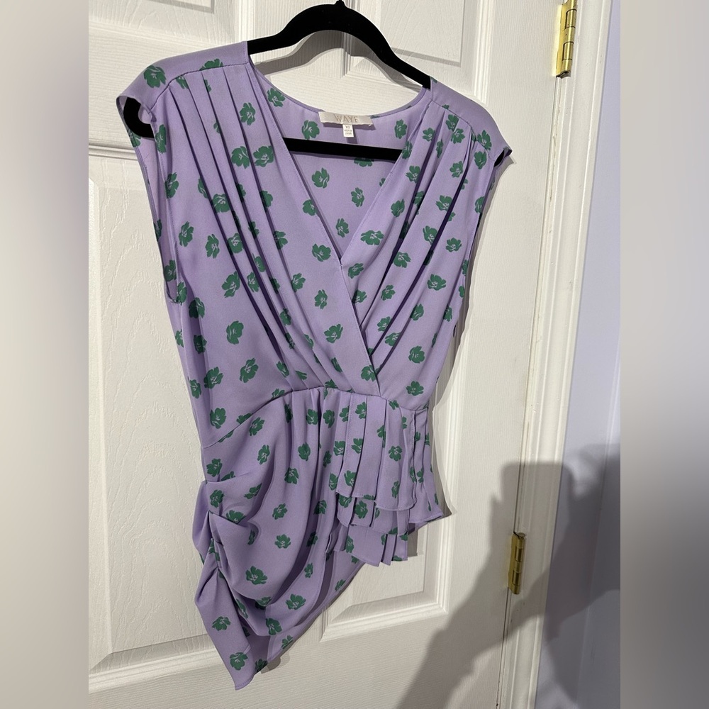 WAYF Purple Asymmetrical Wrap Blouse Cap Sleeve (XS) - Picture 3 of 16